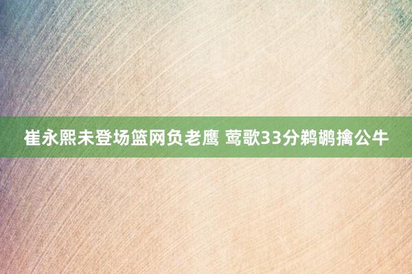 崔永熙未登场篮网负老鹰 莺歌33分鹈鹕擒公牛